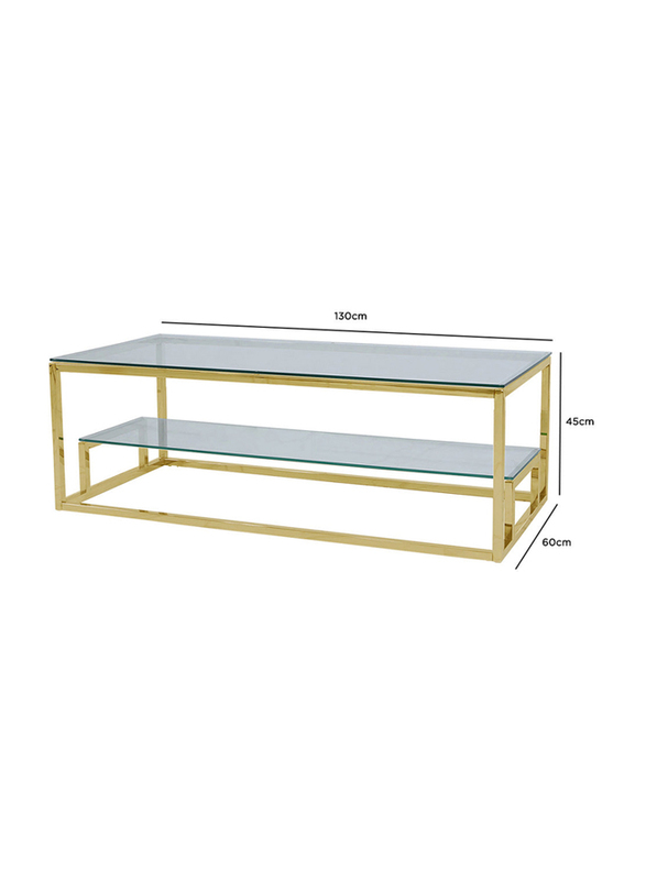 Vanity Living Coffee Table with 2-Tier Modern Tempered Glass Tabletop and Lazzaro Sturdy Stainless Steel Frame, Gold