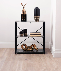 Vanity Living Black & White Marble Top with Metallic Frame 3-Tier Shelving Rack Unit for Living Room, Black