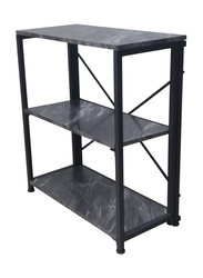 Vanity Living Black & White Marble Top with Metallic Frame 3-Tier Shelving Rack Unit for Living Room, Black