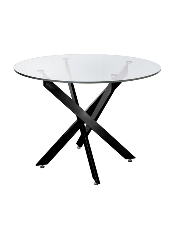 Modern Davos Round Stainless-Steel Frame and Clear Glass Top Table with 4 Velvet Dining Chairs for Kitchen and Dining Room, 5 Pieces, Multicolour