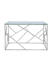 Vanity Living Console Table with Chrome Stainless Steel Base and Clear Glass Top, 120cm, Chrome