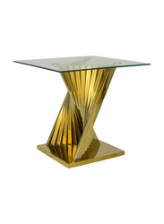 Vanity Living Side Table Tempered Glass Top End Table, Sofa Table With Stainless Steel Gold Base, Clear/Gold