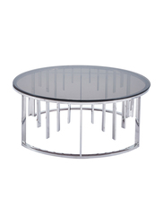 Vanity Living Tropea Round Coffee Table with Smoked Tempered Glass Top Centre and Gunmetal Stainless Steel Base, 97cm, Chrome