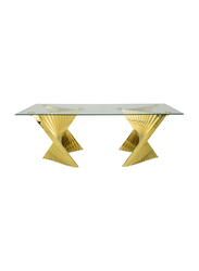 Vanity Living Coffee Table Tempered Glass Top Centre Table With Stainless Steel Gold Base, Clear/Gold