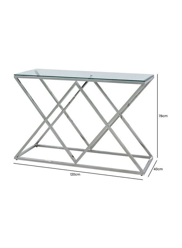 Vanity Living Proto Modern Tempered Glass Top with Sturdy Stainless Steel Frame Console Table, Chrome