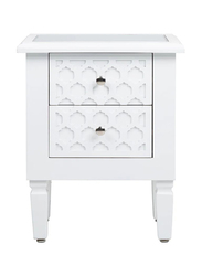 Vanity Living 2 Drawers Modern Marrakech Wood Mirrored Top Nightstand Bed Cabinet, Storage Sofa Side Bedside Table for Living & Bedroom, White