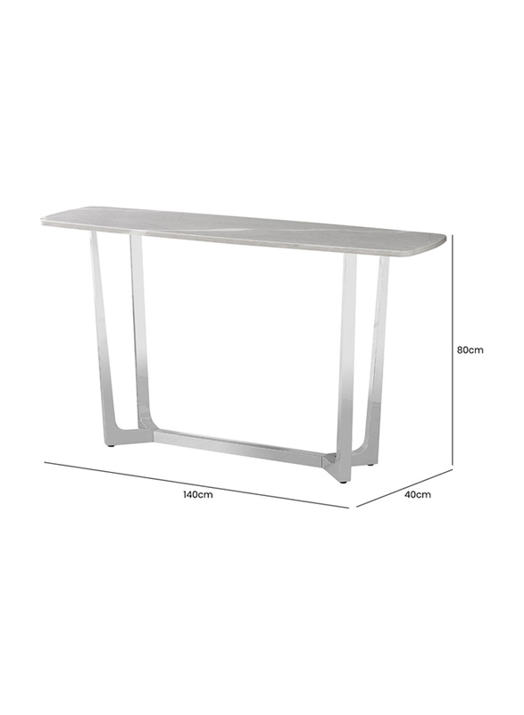 Vanity Living Stainless Steel Base and Artificial Grey Marble Top Console Table, Chrome