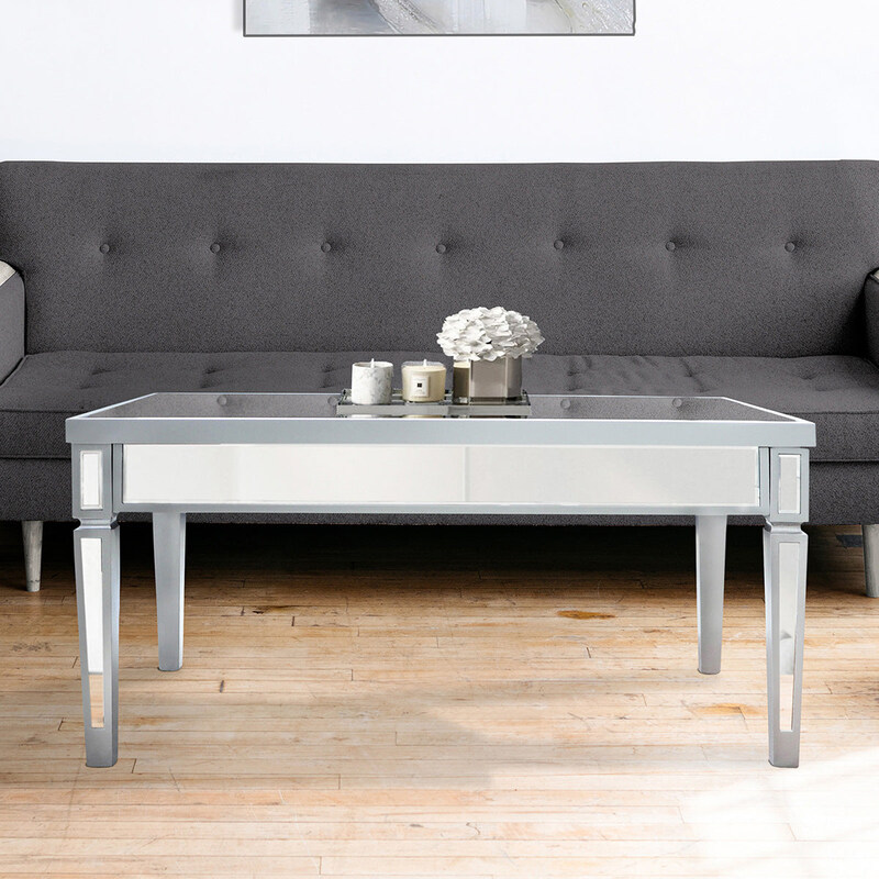 

Vanity Living Rectangular Treviso Silver Mdf & Mirrored Glass Tabletop Coffee Table, Grey