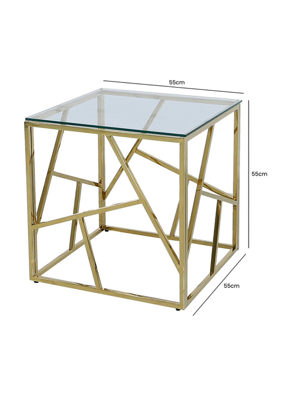 Vanity Living Tempered Glass Tabletop with Modern Roma Gold Sturdy Stainless Steel Frame Accent Side Table, Gold