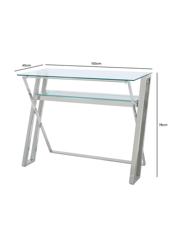 Vanity Living Tempered Glass & Stainless Steel Braga Style Modern Study Table for Home & Office, Chrome