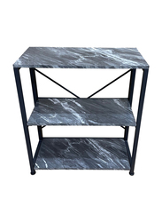 Vanity Living Black & White Marble Top with Metallic Frame 3-Tier Shelving Rack Unit for Living Room, Black