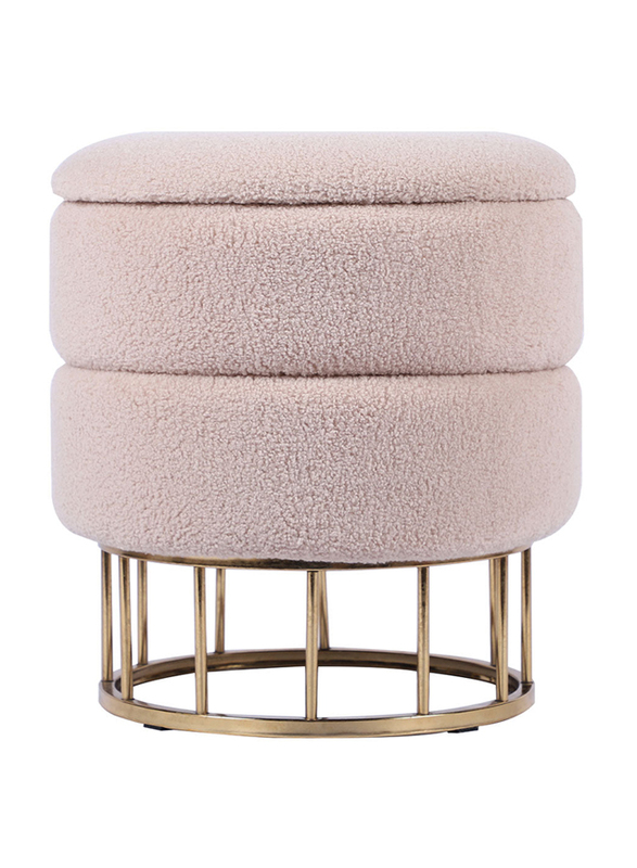 Vanity Living Round Stool Modern Luxury Boucle Fabric Dressing Storage Stool, Beige