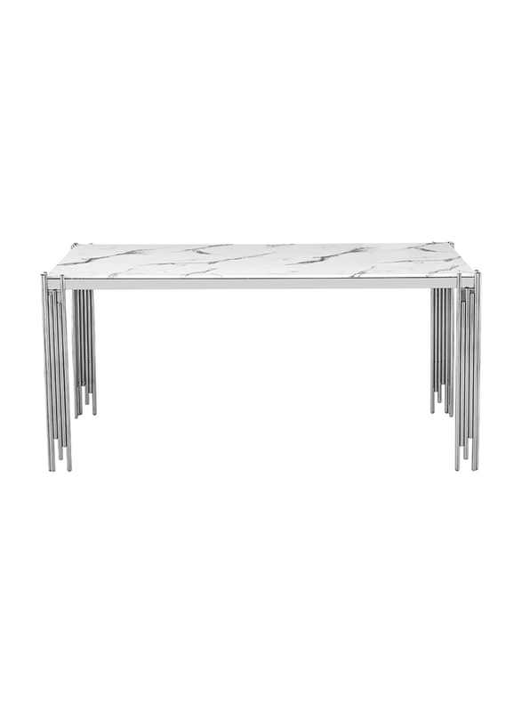 Vanity Living Large Dining Table With Artificial Marble Top, Silver