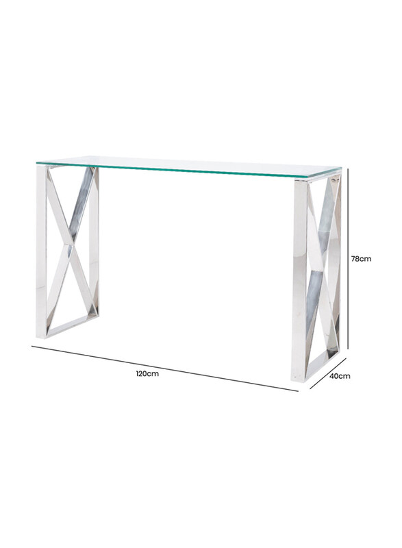 

Generic Vanity Living Console Table Modern Tempered Glass Top, Silver