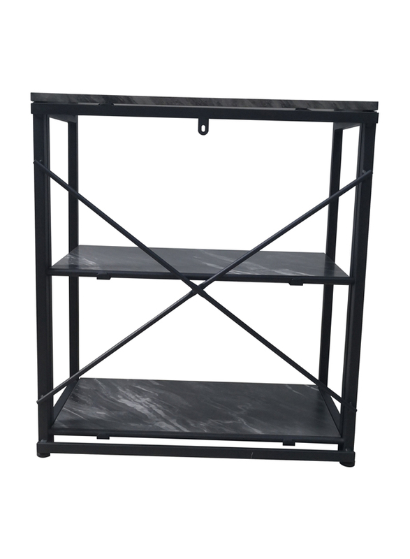 Vanity Living Black & White Marble Top with Metallic Frame 3-Tier Shelving Rack Unit for Living Room, Black