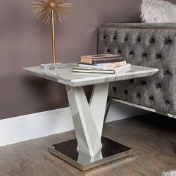 Vanity Living Wood Side Marble Finish End Table for Living Room Furniture, 55cm, White