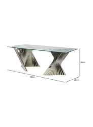 Vanity Living Coffee Table Tempered Glass Top Centre Table With Stainless Steel Chrome Base, Clear/Silver