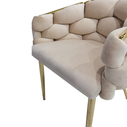 Vanity Living Dining Room Chair With Velvet Fabric With Gold Metal Legs, Cream