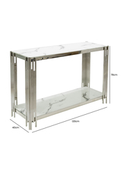 Vanity Living Console Table With Chrome Stainless Steel Base And Artificial White Marble Glass Top, White