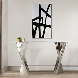 Vanity Living Console Table With Chrome Stainless Steel Base And Clear Glass Top, Clear/Gold