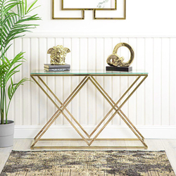 Vanity Living Porto Modern Tempered Glass Top with Sturdy Stainless Steel Frame Console Table, Gold