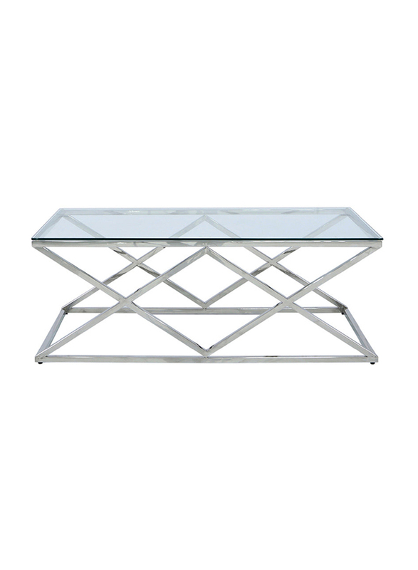 Modern Tempered Glass with Porto Sturdy Stainless Steel Frame Coffee Table, Chrome