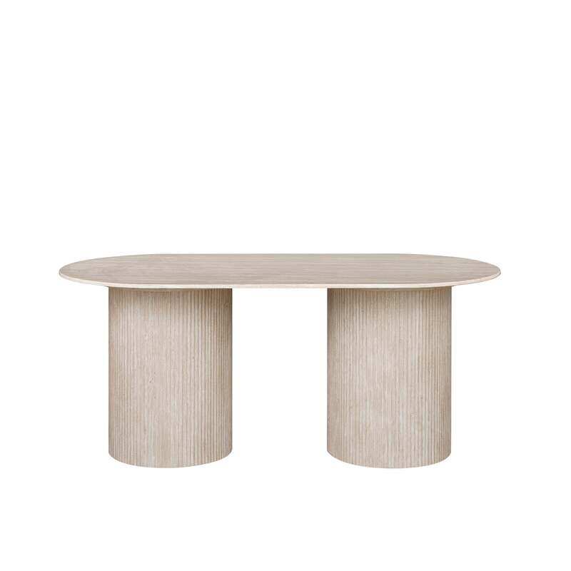 

Vanity Living Travertine Marble Dining Table, Cream White, Matte Finish, Modern Design with Curved Edges, 6-Seater Table for Dining Room