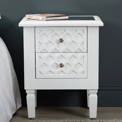 Vanity Living 2 Drawers Modern Marrakech Wood Mirrored Top Nightstand Bed Cabinet, Storage Sofa Side Bedside Table for Living & Bedroom, White