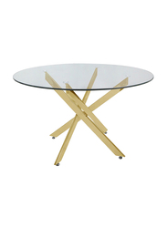 Clear Tempered Glass Top & Sturdy Stainless Steel Frame Round Dining Room Dinner Table, Gold