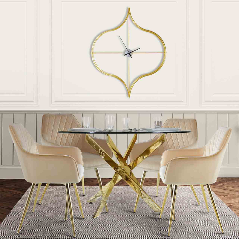 Clear Tempered Glass Top & Sturdy Stainless Steel Frame Round Dining Room Dinner Table, Gold