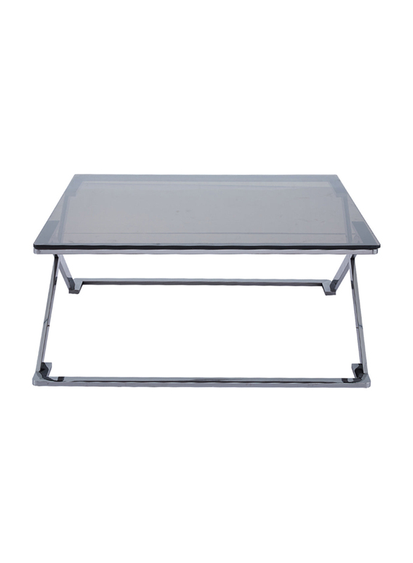 Vanity Living Nerano Stainless Steel Centre with Smoked Tempered Glass Top Coffee Table, 100cm, Silver