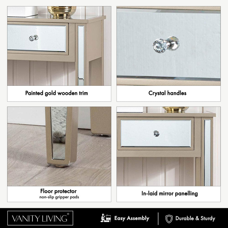 Vanity Living Treviso Slim Wooden Framed Modern Design Mirrored Narrow Hallway Console Table, Multicolour