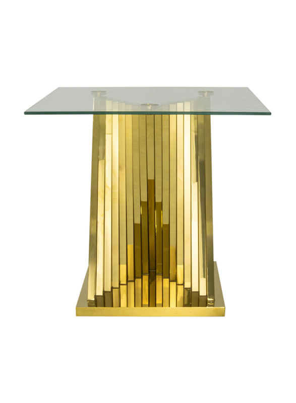 Vanity Living Side Table Tempered Glass Top End Table, Sofa Table With Stainless Steel Gold Base, Clear/Gold