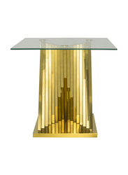 Vanity Living Side Table Tempered Glass Top End Table, Sofa Table With Stainless Steel Gold Base, Clear/Gold