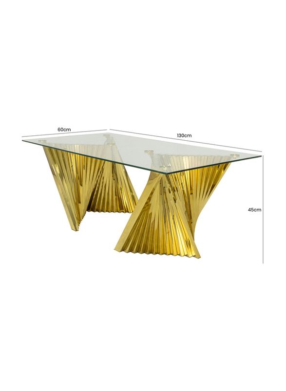 Vanity Living Coffee Table Tempered Glass Top Centre Table With Stainless Steel Gold Base, Clear/Gold