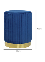 Vanity Living 42cm Modern Tall Round Velvet Dressing Ottoman with Gold Stainless Steel Base for Living Room Furniture, Blue/Gold