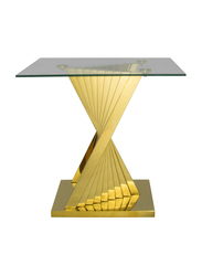 Vanity Living Side Table Tempered Glass Top End Table, Sofa Table With Stainless Steel Gold Base, Clear/Gold