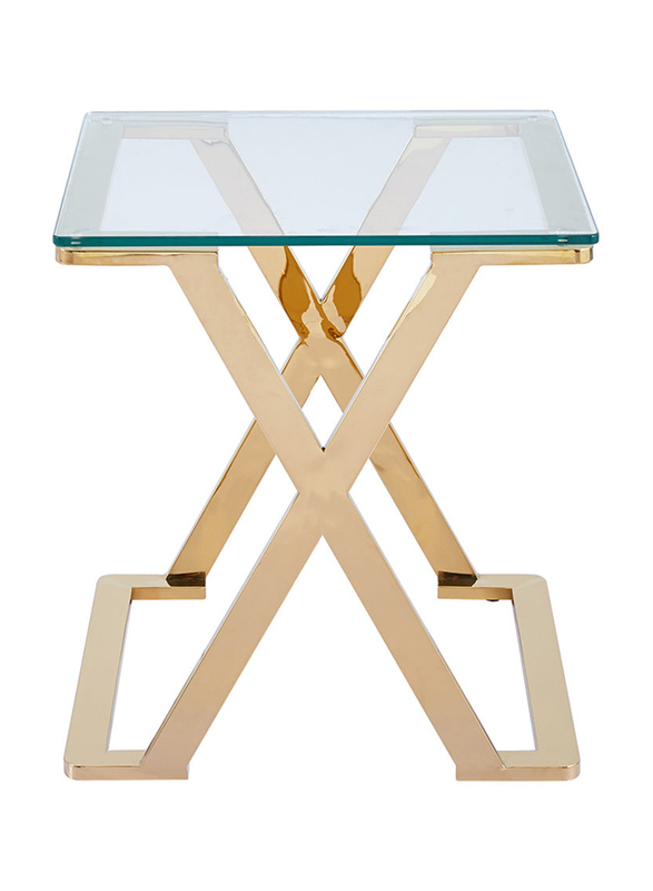 Vanity Living Nerano Side Table with Tempered Glass Top End Table and Stainless Steel Frame, 40cm, Gold