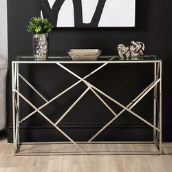 Vanity Living Console Table with Chrome Stainless Steel Base and Clear Glass Top, 120cm, Chrome