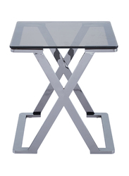 Vanity Living Nerano Side Table with Smoked Glass Top End Table and Stainless Steel Frame, 55cm, Silver