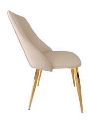 Vanity Living Velvet and PU Leather Seat Dining Chair with Gold Metal Legs for Living & Bedroom, Cream/Gold