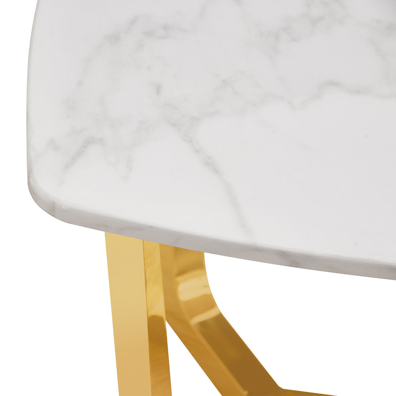 Vanity Living Capella Artificial White Marble Stone Top End with Gold Stainless Steel Base Side Table, Gold/White