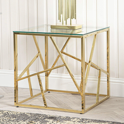 Vanity Living Tempered Glass Tabletop with Modern Roma Gold Sturdy Stainless Steel Frame Accent Side Table, Gold