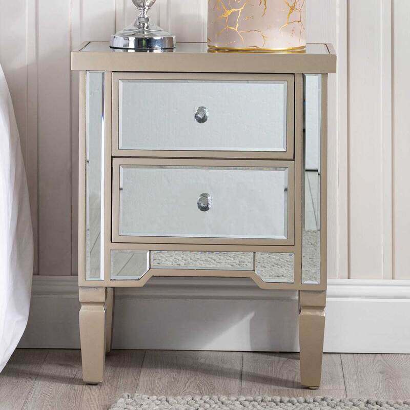 

VANITY LIVING Bedside Table - 2 Drawers Treviso Gold Mirrored