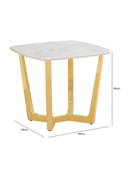 Vanity Living Capella Artificial White Marble Stone Top End with Gold Stainless Steel Base Side Table, Gold/White