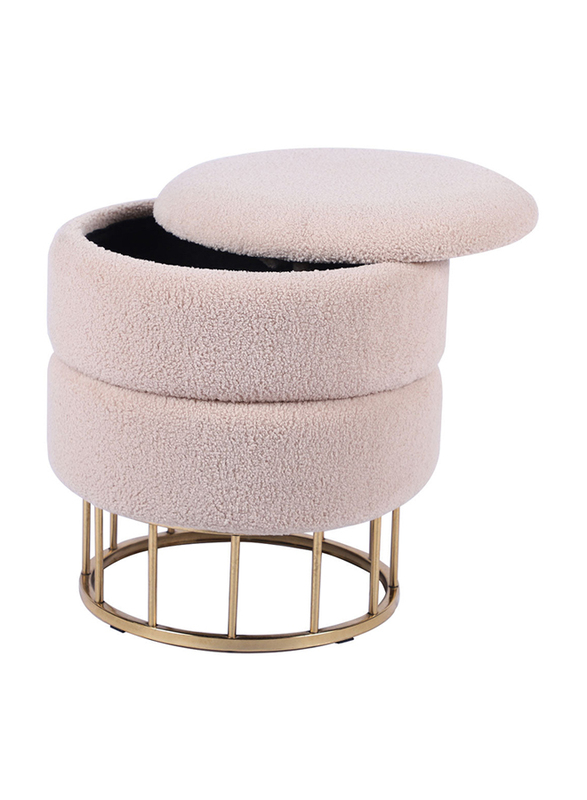 Vanity Living Round Stool Modern Luxury Boucle Fabric Dressing Storage Stool, Beige