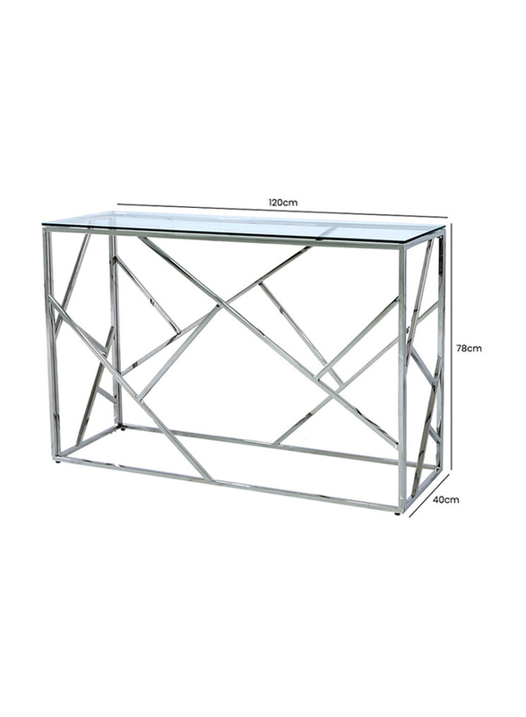 Vanity Living Console Table with Chrome Stainless Steel Base and Clear Glass Top, 120cm, Chrome