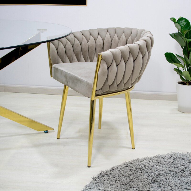 

Vanity Living Modern Accent Dining Armchair With Velvet Fabric and Shiny Gold Metal Legs, 75cm, Grey/Gold