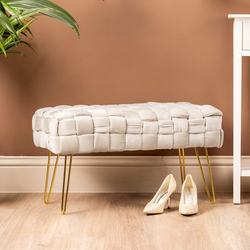 Vanity Living Modern Bedside Bench With Gold Metal Legs, Cream