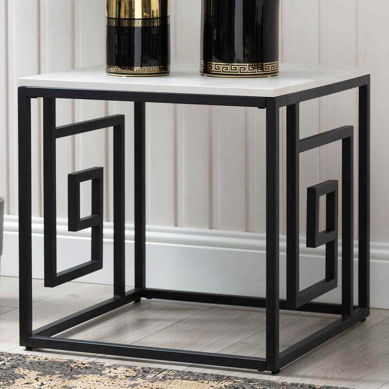 

VANITY LIVING Side Table - Brescia Black Metal Wooden Top Side Lamp Table